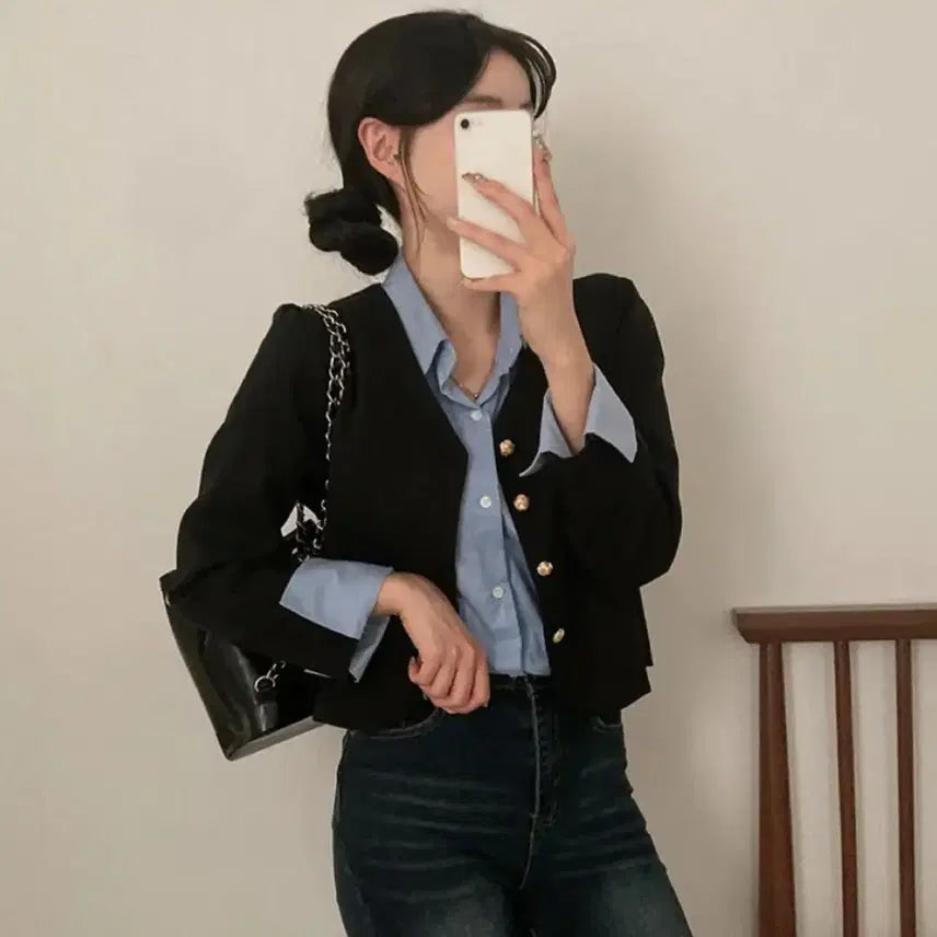 [BUNJANG] Black Gold Button Jacket / 블랙 골드 버튼 자켓