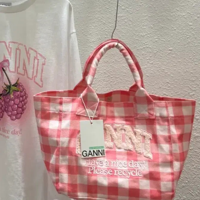 [BUNJANG] GANNI Pink Check Tote Bag / 가니 토트백