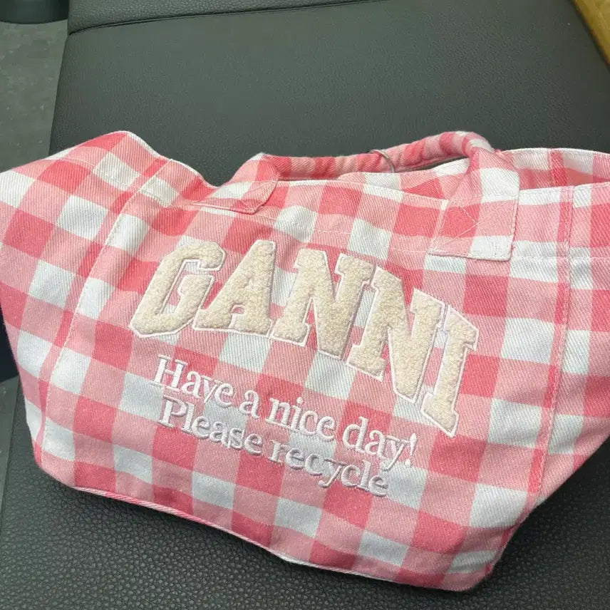 [BUNJANG] GANNI Pink Check Tote Bag / 가니 토트백