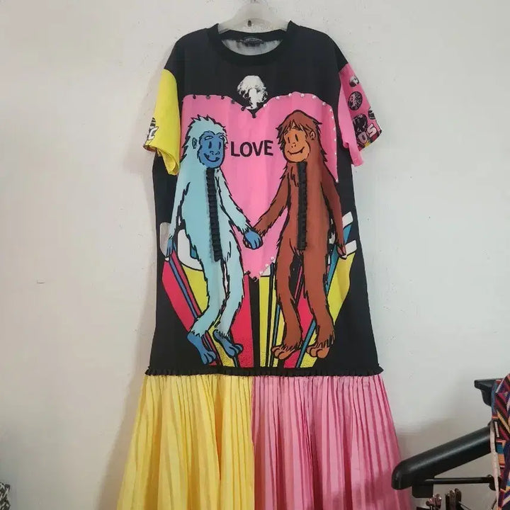 [SOLD OUT] 프린트 패턴 플리츠 롱 원피스