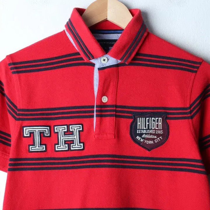 [BUNJANG] Tommy Hilfiger Striped Polo Shirt / (S-M) 타미힐피거 반팔 카라 티셔츠 스트라이프 레드-185C7