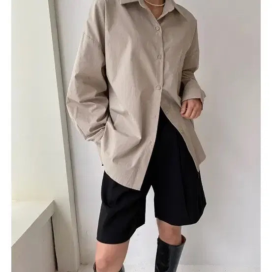 [BUNJANG] Beige Loose Fit Shirt Blouse / 베이지 루즈핏 셔츠 블라우스