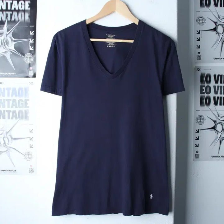 [SOLD OUT] W(M-L) 폴로 랄프로렌 반팔 티셔츠 브이넥 네이비 포니-185EB