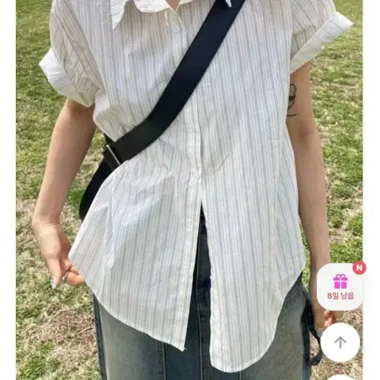 [BUNJANG] Pairin Stripe Oversized Short Sleeve Shirt / 페어린 스트라이프 오버핏 반팔 셔츠 새상품