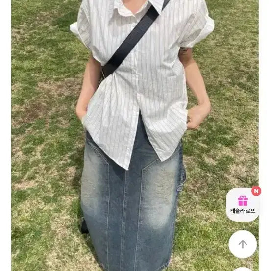 [BUNJANG] Pairin Stripe Oversized Short Sleeve Shirt / 페어린 스트라이프 오버핏 반팔 셔츠 새상품