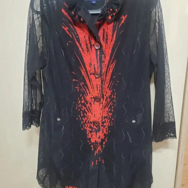 [BUNJANG] Black Lace Long Jacket / 레이스 블랙 롱 자켓 상태최상