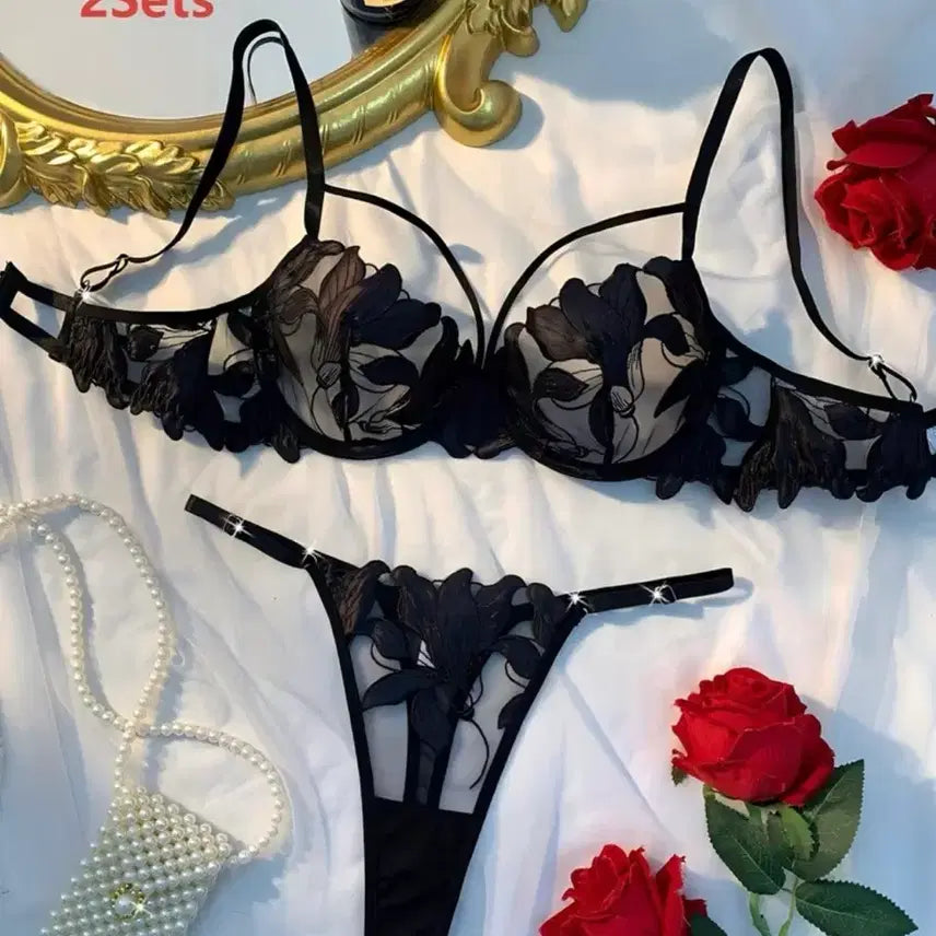 [BUNJANG] Black Lace Lingerie Set - Size M / 섹시 럭셔리 블랙 레이스 란제리 세트 M
