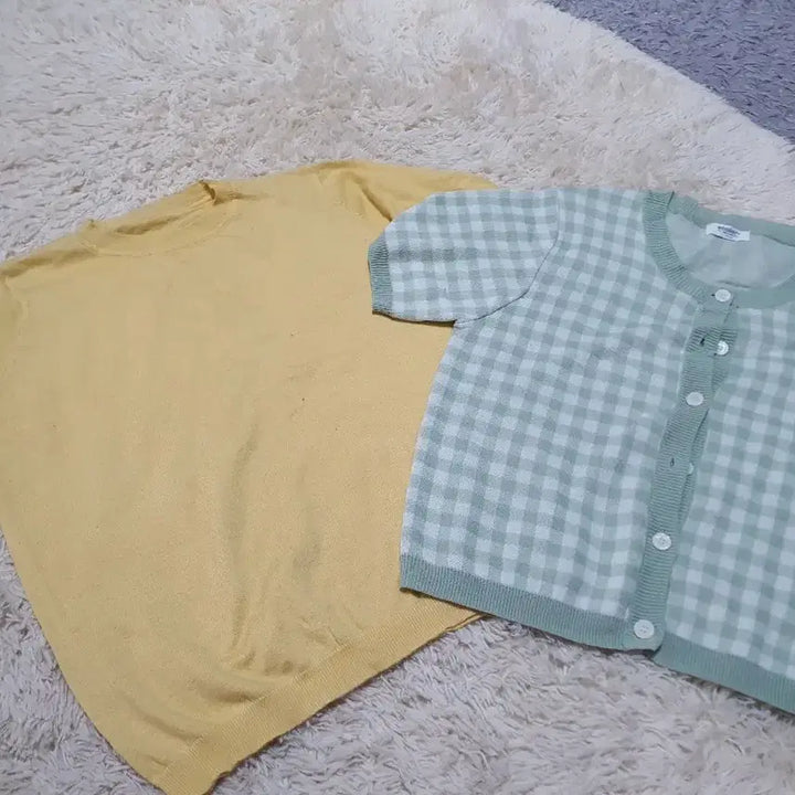 [BUNJANG] 일괄가격/옐로우 니트 / 민트 체크 반팔 가디건 / 일괄가격/옐로우 니트 / 민트 체크 반팔 가디건