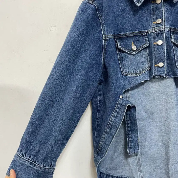 [BUNJANG] Mienne Unique Asymmetrical Denim Jacket / N6261 유니크 언발 청 자켓.mienne.미엔느