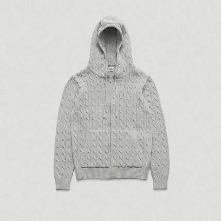 [BUNJANG] The Barnet Cable Knit Hooded Zip-Up Gray / 더바넷 케이블 니트 후드 집업 그레이