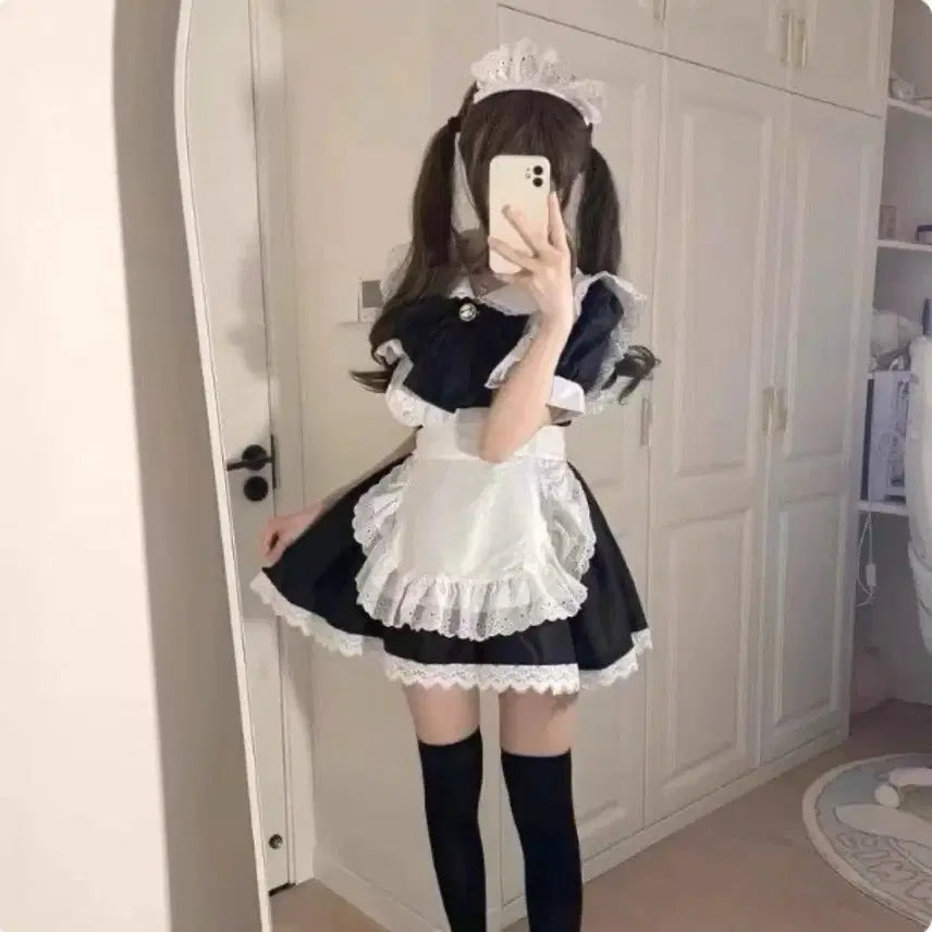 [BUNJANG] Black Maid Dress Cosplay Set / 메이드복 세트 블랙 레이디 코스프레 원피스