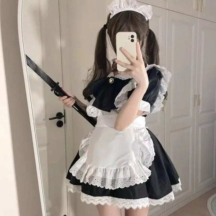 [BUNJANG] Black Maid Dress Cosplay Set / 메이드복 세트 블랙 레이디 코스프레 원피스
