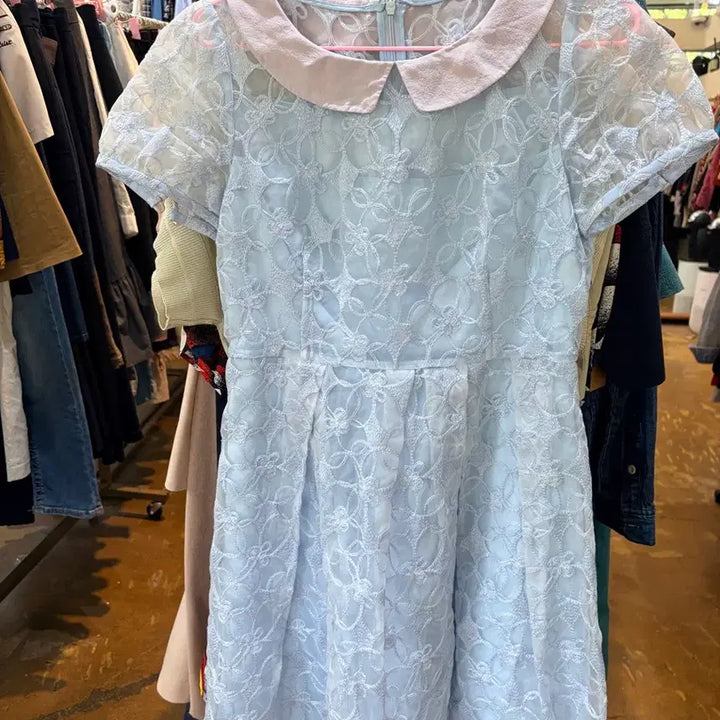 [BUNJANG] Renibon Sky Blue Lace Dress / 레니본 레이스 하늘색 원피스