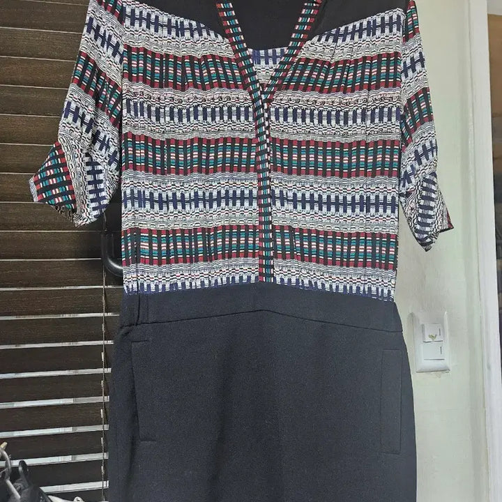 [BUNJANG] Maje Black Pattern Midi Dress / 마쥬 블랙 패턴 반팔 원피스