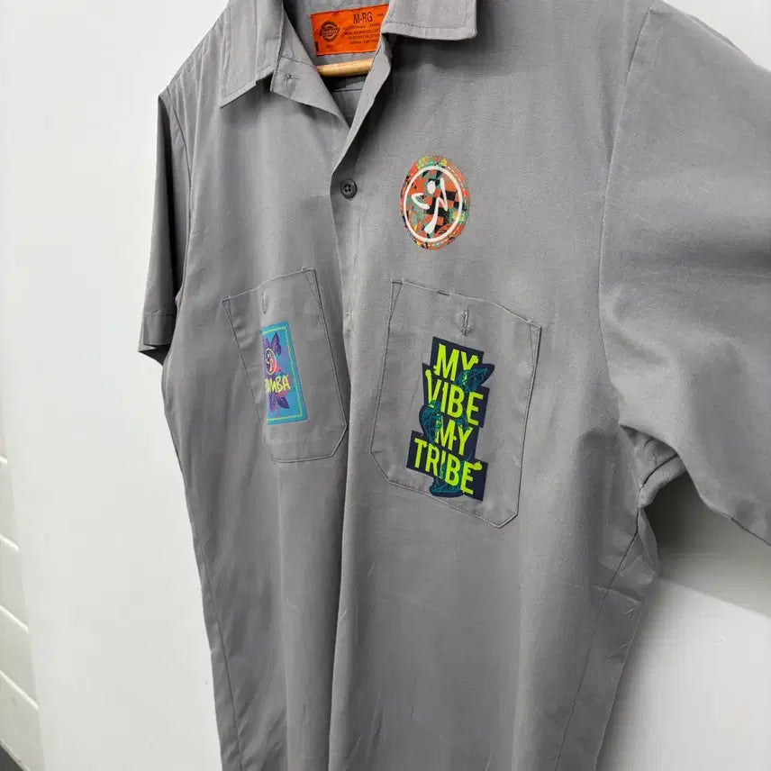 [BUNJANG] Dickies Gray ZUMBA Patch Shirt / 디키즈 셔츠 회색 + 줌바 패치 남성M