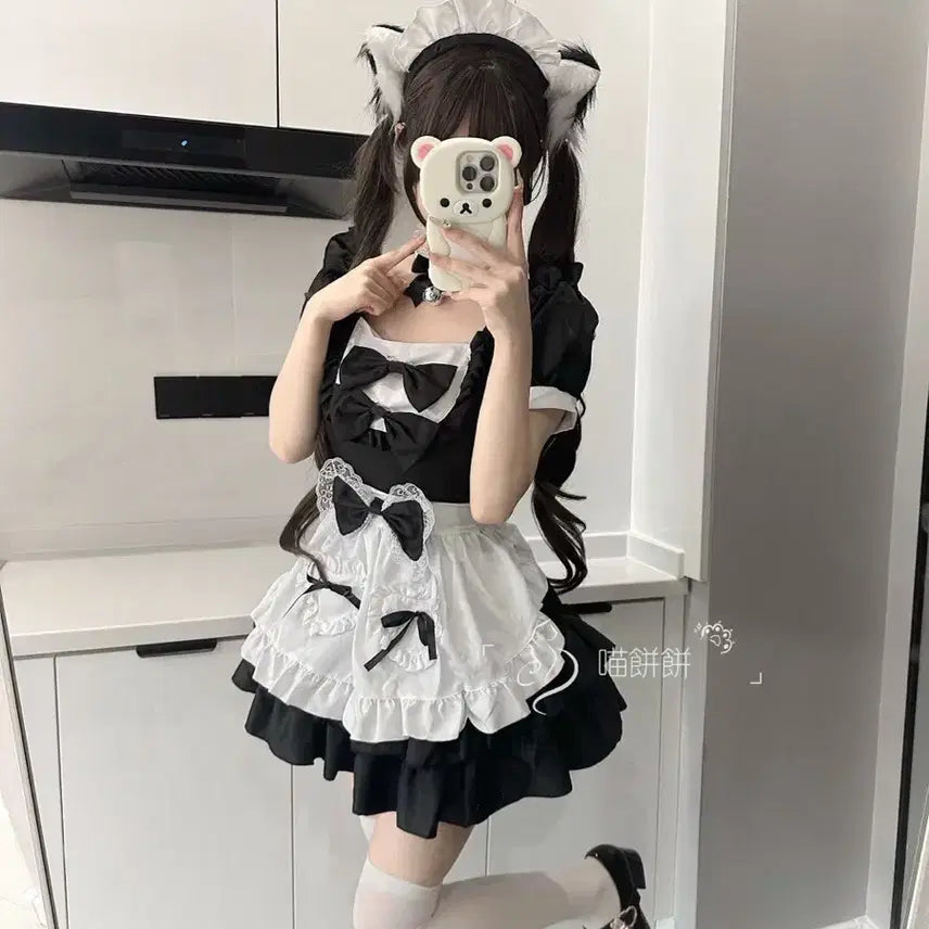 [BUNJANG] Black Maid Dress Set / 메이드복 세트 블랙 레이디 코스프레 원피스+튜튜스커트 세트