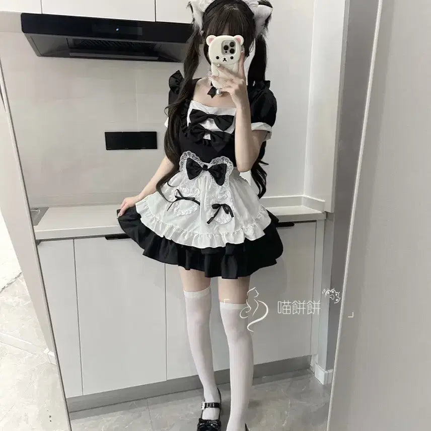 [BUNJANG] Black Maid Dress Set / 메이드복 세트 블랙 레이디 코스프레 원피스+튜튜스커트 세트
