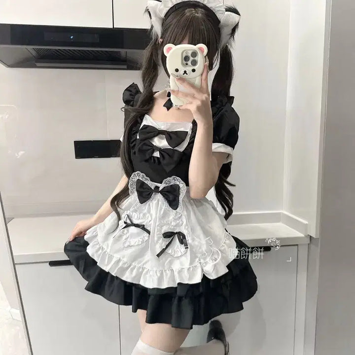 [BUNJANG] Black Maid Dress Set / 메이드복 세트 블랙 레이디 코스프레 원피스+튜튜스커트 세트