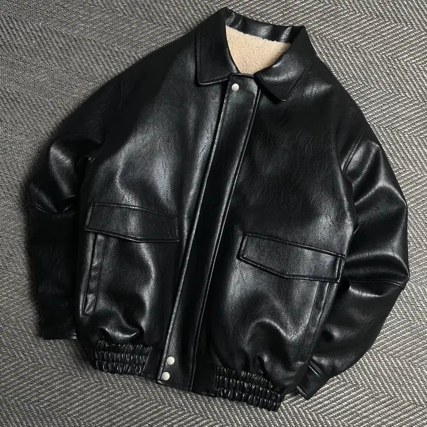 [BUNJANG] Lafayette Store Minimal Bomber Leather Jacket / 라퍼지 스토어 미니멀 봄버 레더 자켓y 5390
