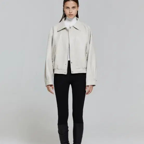 [BUNJANG] Lady Volume Leather Blouson Jacket / 레이디볼륨 레더 자켓 블루종 크림