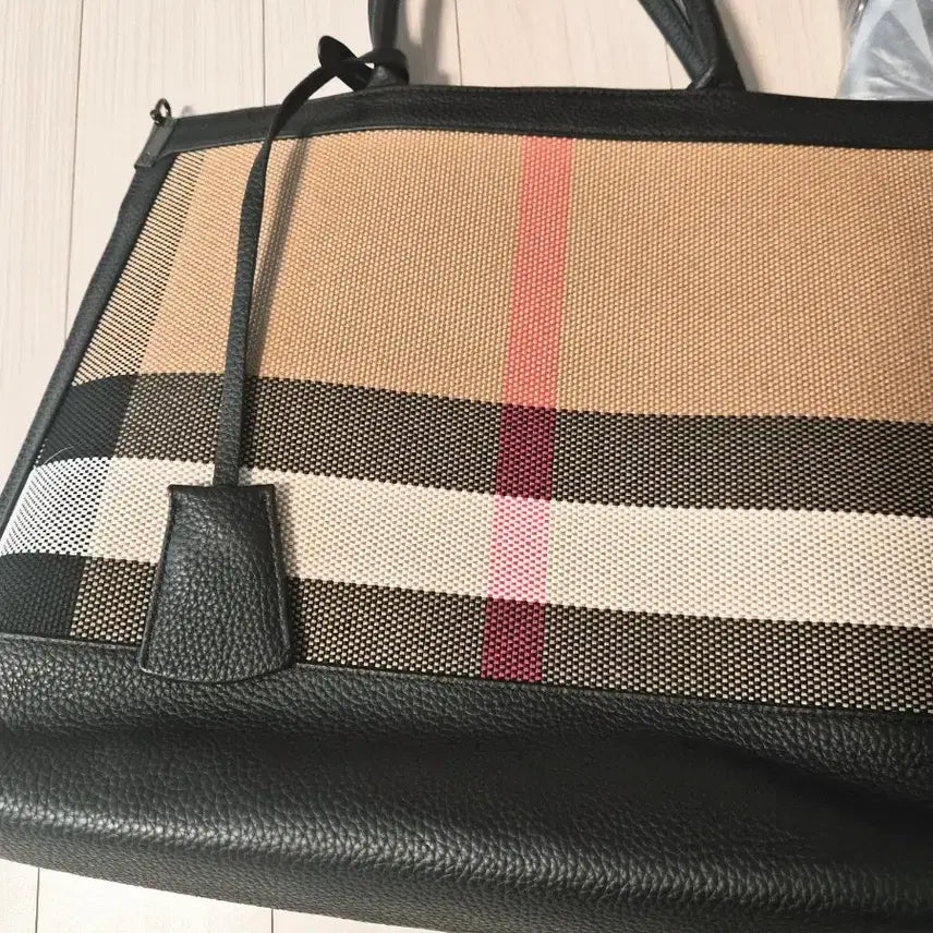 [BUNJANG] Checkered Canvas Tote Bag &amp; Pouch Set / 체크 캔버스 토트백 &amp; 파우치 세트