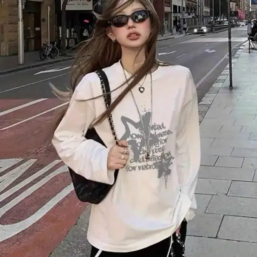 [BUNJANG] White Printed Long Sleeve T-shirt / 프린팅 흰색 긴팔 티셔츠 새상품