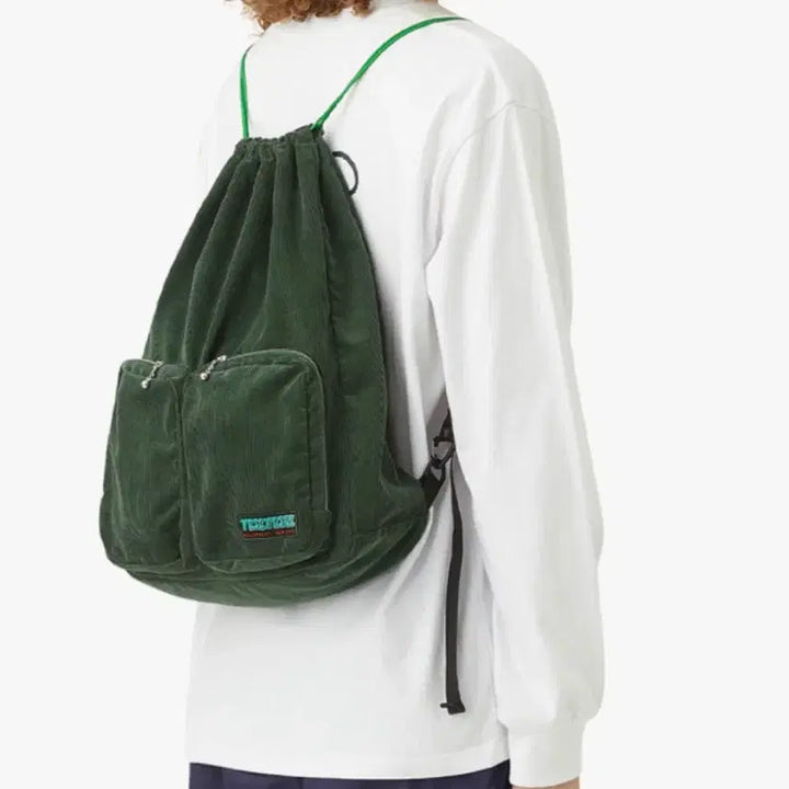 [BUNJANG] YesEyeSee Corduroy Drawstring Backpack / 예스아이씨 코듀로이 드로우스트링 백팩 그린