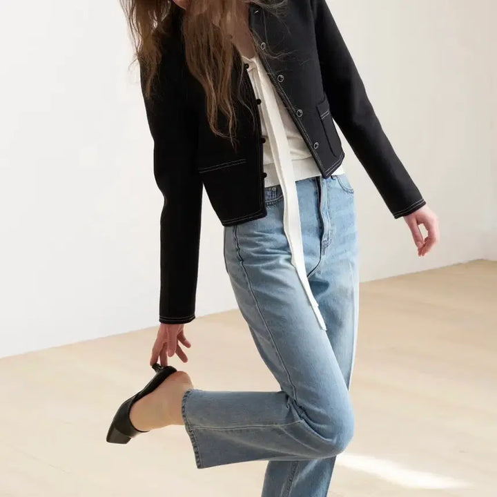 [BUNJANG] Black Tweed Crop Jacket / 블랙 트위드 크롭 자켓