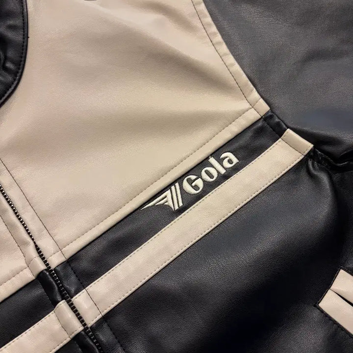 [BUNJANG] Gola Black/Ivory Leather Jacket / [S] 골라 Gola 블랙/아이보리 배색 가죽 자켓 새상품
