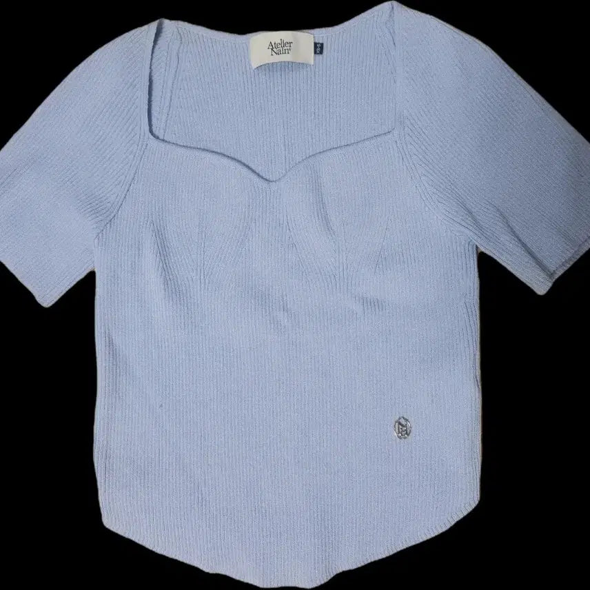 [BUNJANG] Atelier Nine Square Neck Knit Top / 아뜰리에나인 반팔 니트 블루