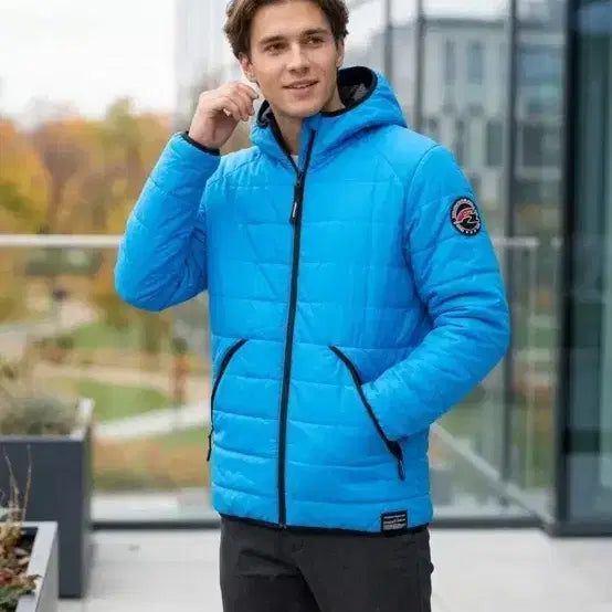 [BUNJANG] Blue Hooded Lightweight Long Padded Jumper / 블루 후드 패딩 점퍼 경량패딩 롱패딩 외투 레이어드