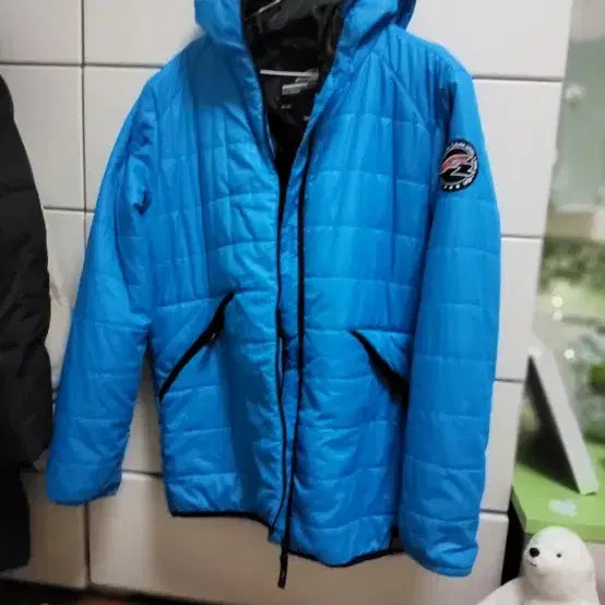 [BUNJANG] Blue Hooded Lightweight Long Padded Jumper / 블루 후드 패딩 점퍼 경량패딩 롱패딩 외투 레이어드