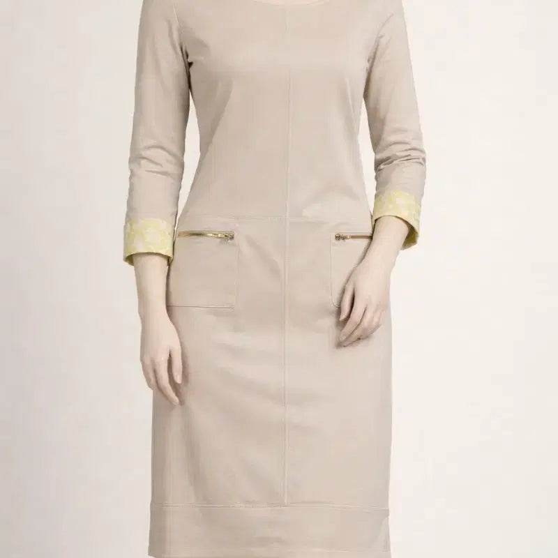 [BUNJANG] Beige 7-Sleeve Pocket Dress / 베이지색 포켓 원피스 7부 66가단48 총62