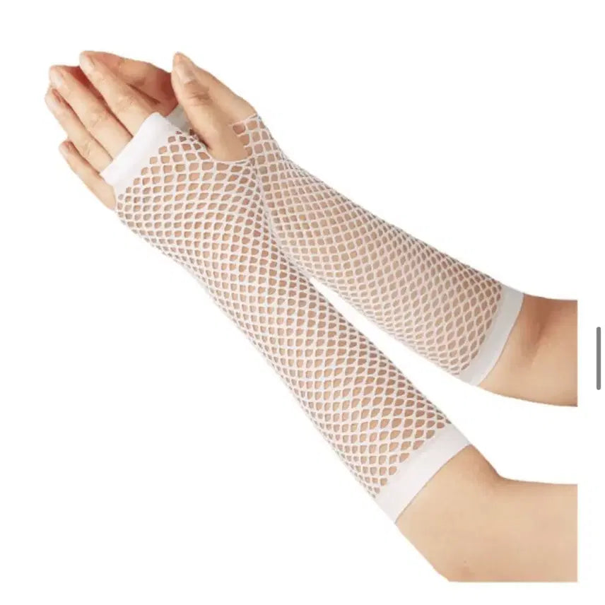 [BUNJANG] H&amp;M Knit Vest and Mesh Arm Warmers Set - White / 일본 패션 망사 그물 암워머 밴드 토시 2쌍 4개 화이트