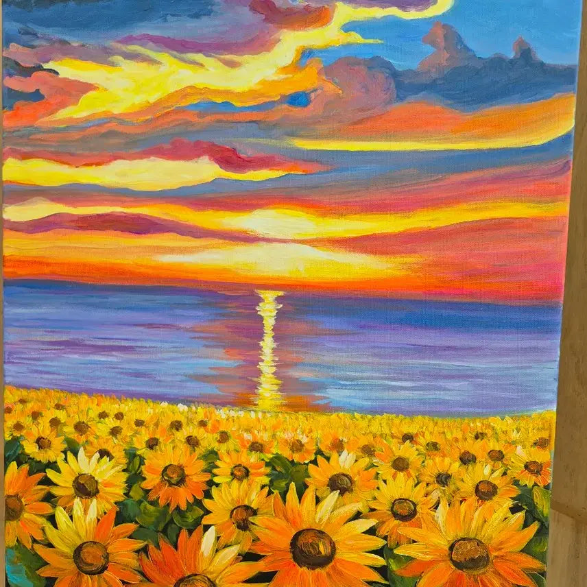 [BUNJANG] Sunflower Field and Sunset Oil Painting on Canvas / 꿈결같이 피어나는 해바라기들