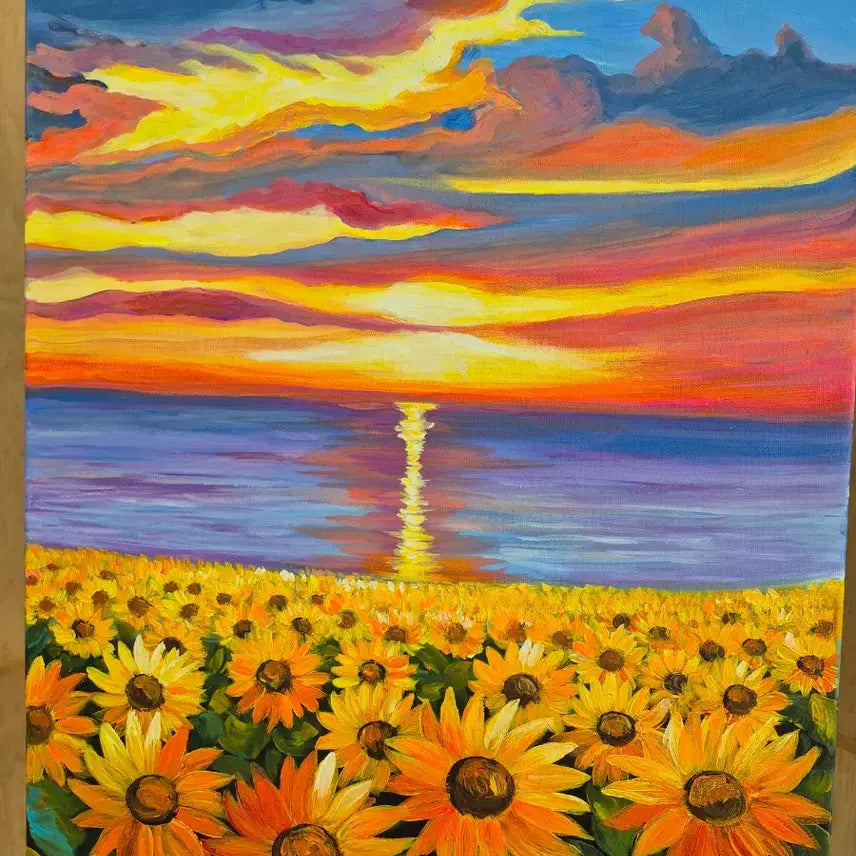 [BUNJANG] Sunflower Field and Sunset Oil Painting on Canvas / 꿈결같이 피어나는 해바라기들