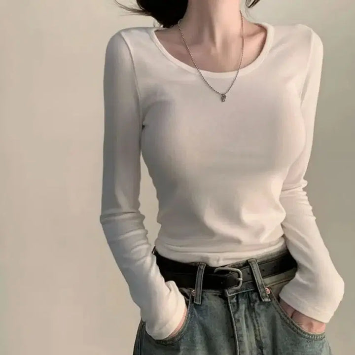 [BUNJANG] White Long Sleeve T-Shirt / 화이트 긴팔 티셔츠