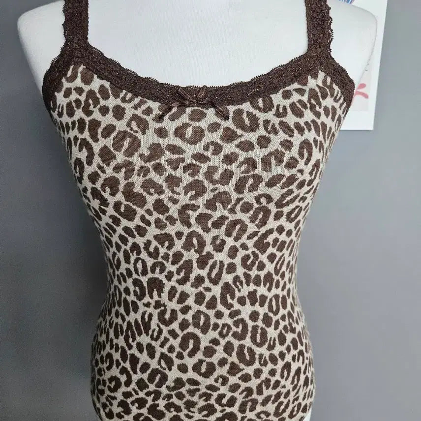 [BUNJANG] Leopard Lace Cami Top / 레오파드 레이스 끈 나시