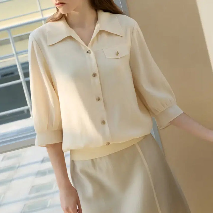 [BUNJANG] Anne Klein 3/4 Sleeve Blouse / [55]앤클라인 7부소매 블라우스