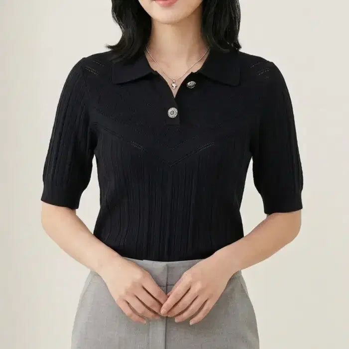 [BUNJANG] [100]칼라거펠트 반팔 카라니트 / [100]칼라거펠트 반팔 카라니트