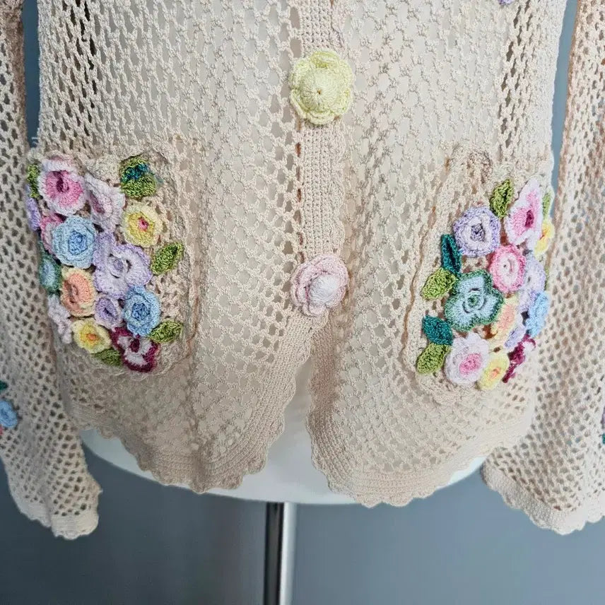 [SOLD OUT] 빈티지 꽃자수 크로셰 뜨개 가디건