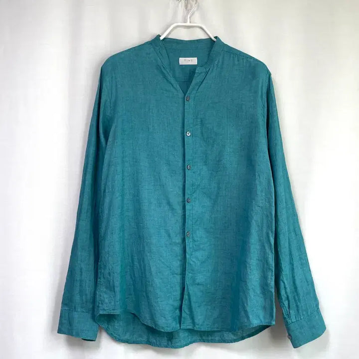 [SOLD OUT] 한섬 타임옴므 TIME 논카라 브이넥 린넨 셔츠 100 _ 청록