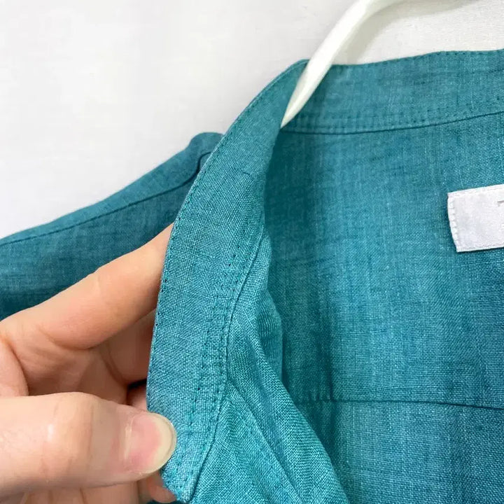 [SOLD OUT] 한섬 타임옴므 TIME 논카라 브이넥 린넨 셔츠 100 _ 청록
