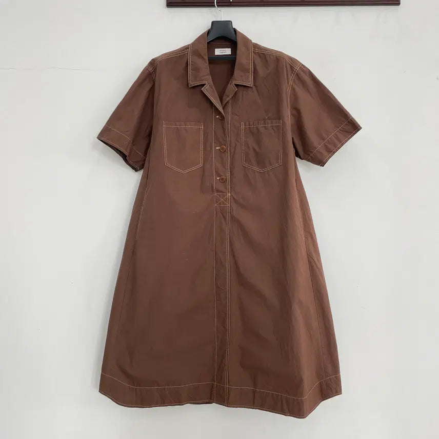 [SOLD OUT] 스튜디오톰보이 여성f 브라운 코튼 오버핏 반팔 롱 원피스