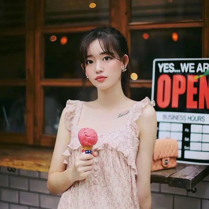 [BUNJANG] 밀크코코아 아멜리에 라인 나시 플레어 꽃 플라워 원피스 핑크 분홍 / 밀크코코아 아멜리에 라인 나시 플레어 꽃 플라워 원피스 핑크 분홍