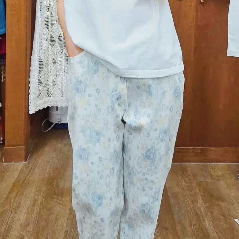 [BUNJANG] 새상품 일본 빈티지 66~77 밴딩 플라워 팬츠 LL / 새상품 일본 빈티지 66~77 밴딩 플라워 팬츠 LL