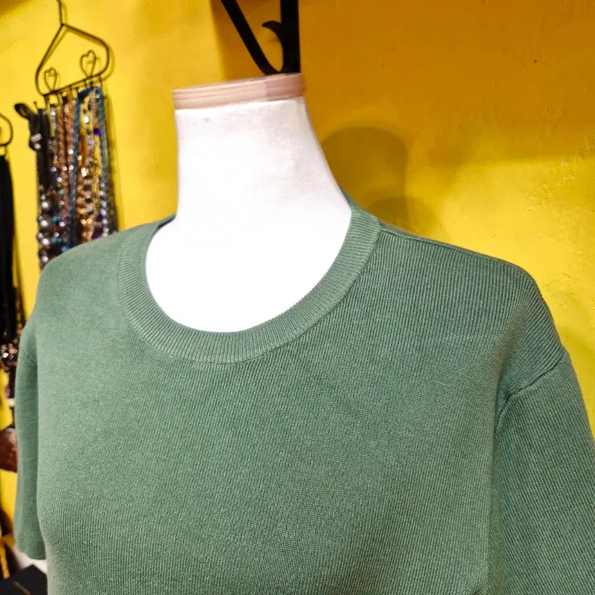 [BUNJANG] H&amp;M Ribbed Knit T-Shirt Green / H&amp;M 반팔 골지 니트 티셔츠 그린