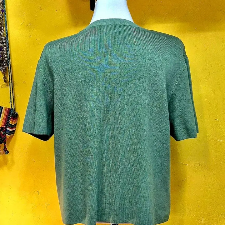 [BUNJANG] H&amp;M Ribbed Knit T-Shirt Green / H&amp;M 반팔 골지 니트 티셔츠 그린
