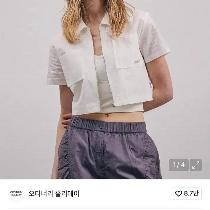 [BUNJANG] 오디너리홀리데이 카라 집업 크롭 셔츠 / 오디너리홀리데이 카라 집업 크롭 셔츠