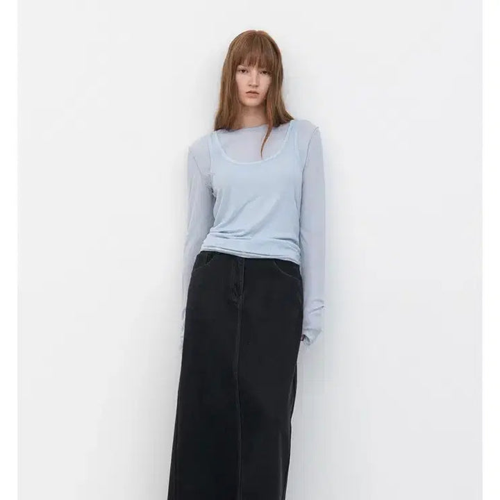 [BUNJANG] Atelier Nine Cut-Out Hem Denim Maxi Skirt / 아틀리에 나인 스커트 새상품